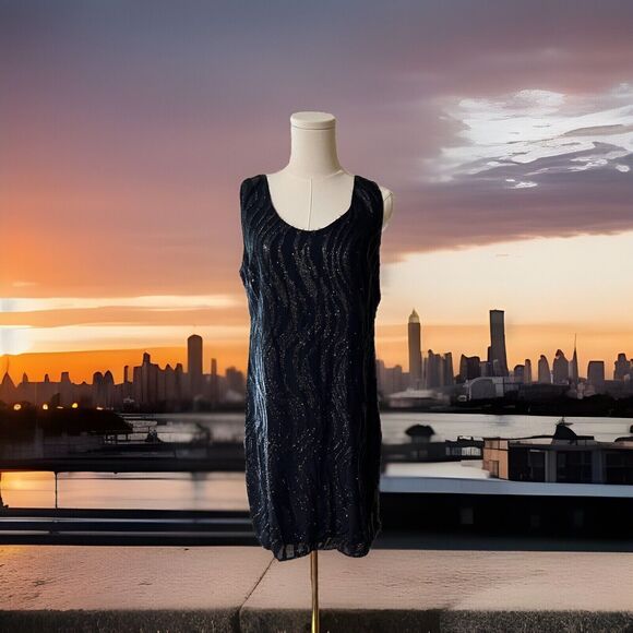 Mlle Gabrielle Dress 12 Black Sequins Sleeveless Cruise Party Flapper Vibes - Picture 2 of 16